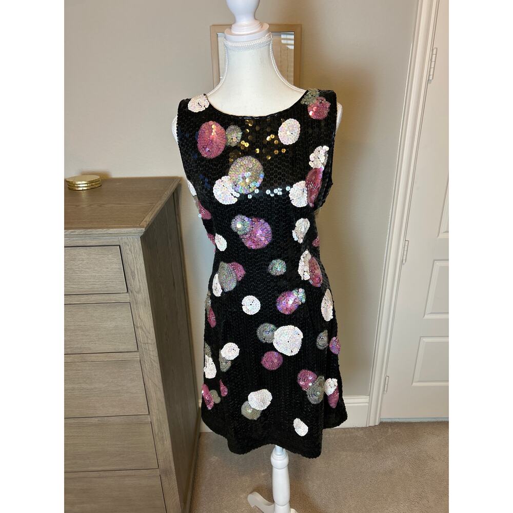 Nadine Boutique | Vintage Black/Pink/Silver Sequins Sheath Dress | Large - Picture 4 of 14